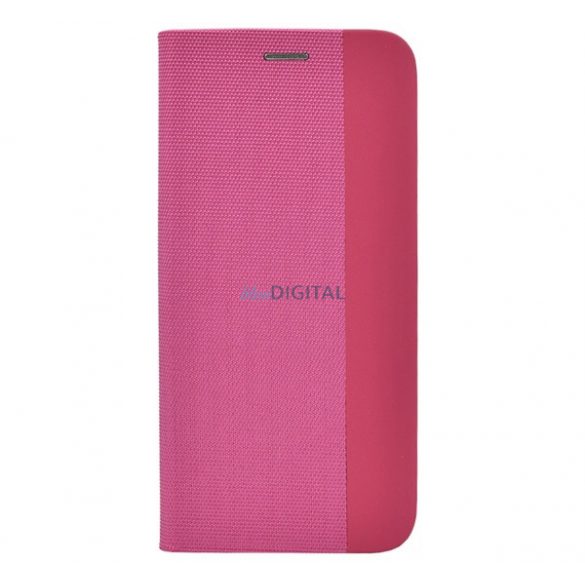 Carcasa in picioare, efect piele (FLIP, deschidere laterala, functie suport de masa, model textil) ROZ Apple iPhone 15 Pro