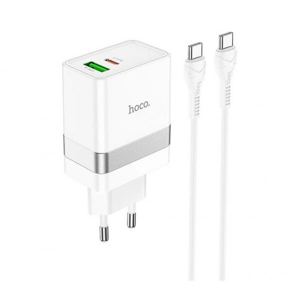 HOCO N21 încărcător de rețea USB + priză Type-C (30W, încărcător rapid PD 3.0 + cablu Type-C) ALB