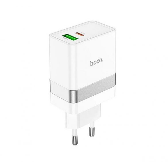 Încărcător de rețea HOCO N21 USB+priză de tip C (30W, încărcător rapid PD 3.0) ALB