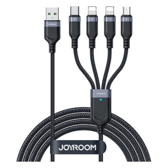 Cablu de date JOYROOM 4in1 (USB - Type-C/2 lightning/microUSB, 3.5A, încărcător rapid, 120cm) NEGRU