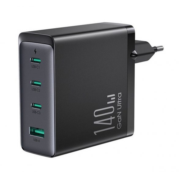 JOYROOM încărcător de rețea USB+3 priză tip C (240W, GaN, încărcător rapid PD 3.0) NEGRU