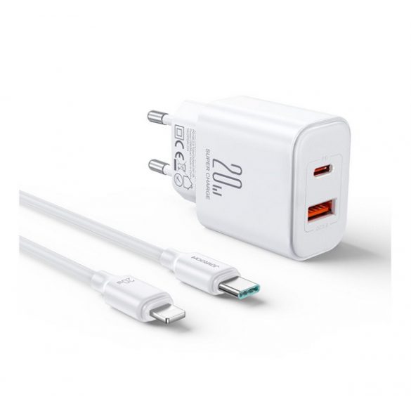 JOYROOM încărcător de rețea USB + priză Type-C (20W, încărcător rapid PD + cablu Lightning) ALB