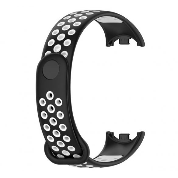 Curea de schimb (dimensiune personalizată, silicon, perforată, respirabilă) NEGRU/ALB Xiaomi Band 8