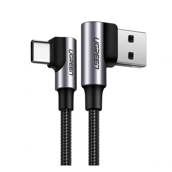 UGREEN cablu de date (USB - Tip-C, 3A, încărcător rapid 3.0, 50cm, 90 grade, șiret) NEGRU