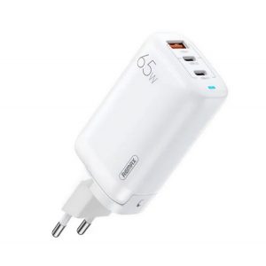 Încărcător de rețea REMAX LIGIL GaN USB+2 priză tip C (65W, încărcător rapid PD, afișaj LED) ALB