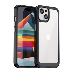 Protectie din plastic pentru telefon (cadru din silicon, rezistenta medie la impact, spate transparent) NEGRU Apple iPhone 15