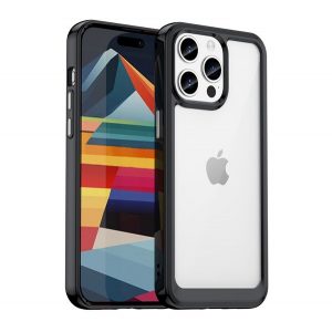 Protecție din plastic pentru telefon (cadru din silicon, rezistent la impact mediu, spate transparent) negru Apple iPhone 15 Pro