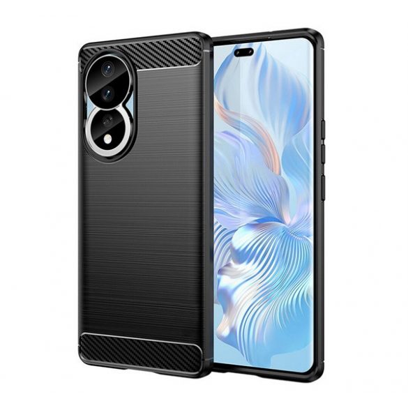 Protector de telefon din silicon (rezistență medie la impact, colț cu pernă de aer, periat, model carbon) NEGRU Honor 90 5G