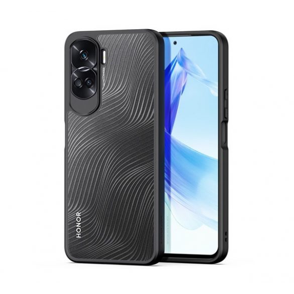 DUX DUCIS AIMO protecție din plastic pentru telefon (rezistentă la impact mediu, cadru din silicon, protecție pentru cameră, mată, model ondulat) negru Honor 90 Lite 5G