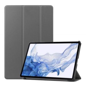 Husă în picioare, efect piele (FLIP activ, deschidere laterală, TRIFOLD, suport desktop, suport creion) GR ÎNCHIS Samsung Galaxy Tab S9 WIFI (SM-X710), Samsung Galaxy Tab S9 LTE ​​(SM-X716)