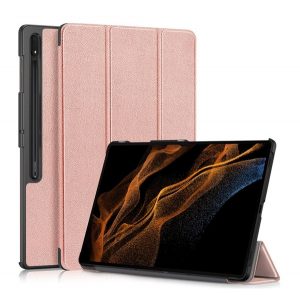 Husă în picioare, efect piele (FLIP activ, deschidere laterală, TRIFOLD, suport desktop, suport creion) ROSE GOLD Samsung Galaxy Tab S9 Ultra LTE (SM-X916), Samsung Galaxy Tab S9 Ultra WIFI (SM-X910)