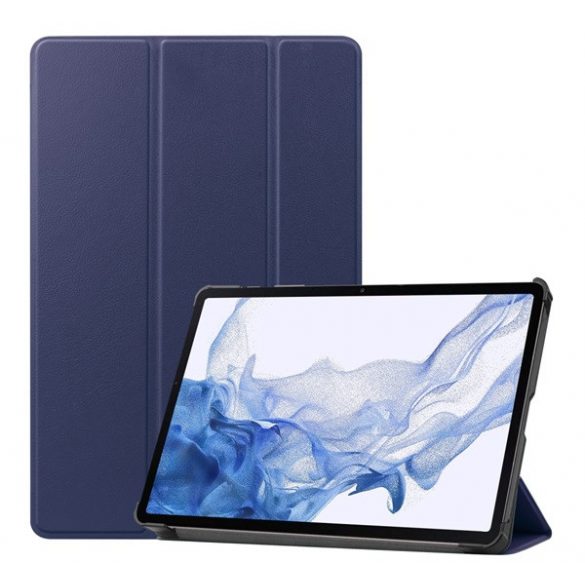 Husă în picioare, efect piele (FLIP activ, deschidere laterală, TRIFOLD, suport desktop, suport creion) ALBASTRU ÎNCHIS Samsung Galaxy Tab S9 WIFI (SM-X710), Samsung Galaxy Tab S9 LTE ​​(SM-X716)