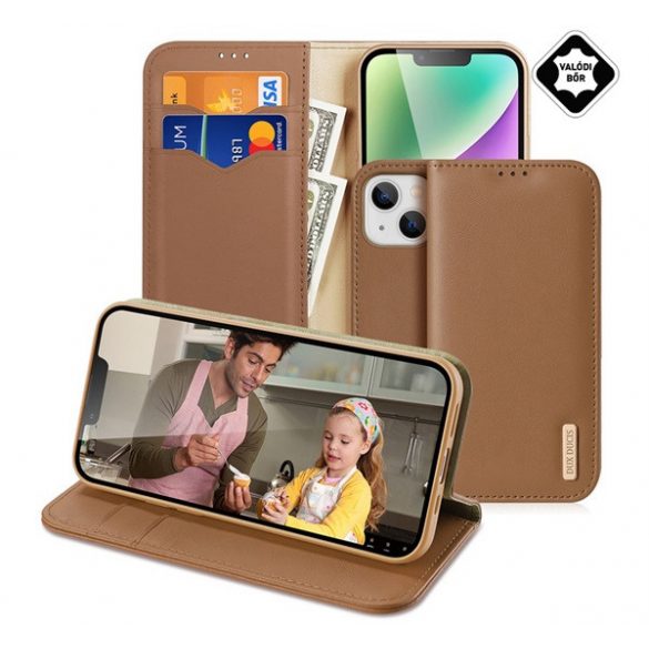 Husa DUX DUCIS HIVO in picioare, piele naturala (FLIP, deschidere laterala, functie suport de masa, suport card bancar, protectie RFID) MARO Apple iPhone 15