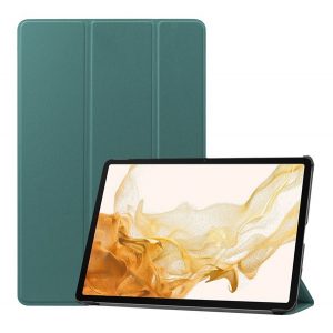 Husă în picioare, efect piele (FLIP activ, deschidere laterală, TRIFOLD, suport desktop, suport creion) VERDE ÎNCHIS Samsung Galaxy Tab S9 Plus WIFI (SM-X810), Samsung Galaxy Tab S9 Plus LTE (SM-X816)