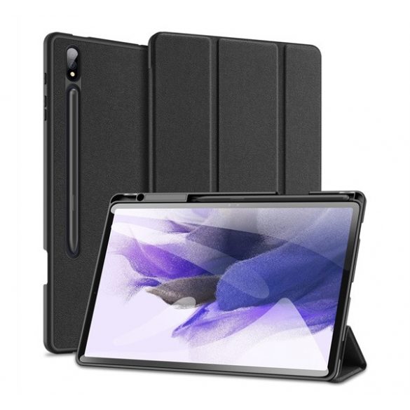 Husa DUX DUCIS DOMO in picioare, efect piele (activ, cu deschidere laterala, TRIFOLD, suport desktop, suport creion, model textil) NEGRU Samsung Galaxy Tab S9 Plus WIFI (SM-X810), Samsung Galaxy Tab S9 Plus LTE (SM-X816)