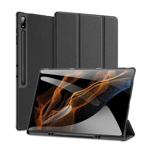 Husa DUX DUCIS DOMO in picioare, efect piele (activ, cu deschidere laterala, TRIFOLD, suport desktop, suport creion, model textil) NEGRU Samsung Galaxy Tab S9 Ultra WIFI (SM-X910), Samsung Galaxy Tab S9 Ultra LTE (SM-X916)