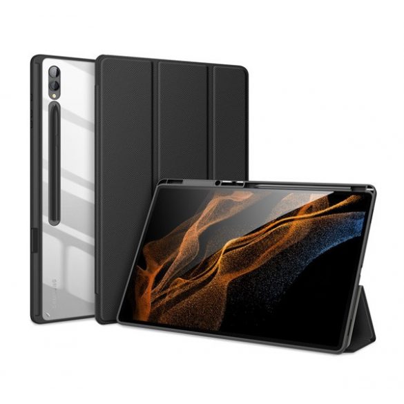 Husa DUX DUCIS TOBY in picioare, efect piele (FLIP activ, deschidere laterala, TRIFOLD, suport desktop, suport creion) NEGRU Samsung Galaxy Tab S9 Ultra LTE (SM-X916), Samsung Galaxy Tab S9 Ultra WIFI (SM-X910)