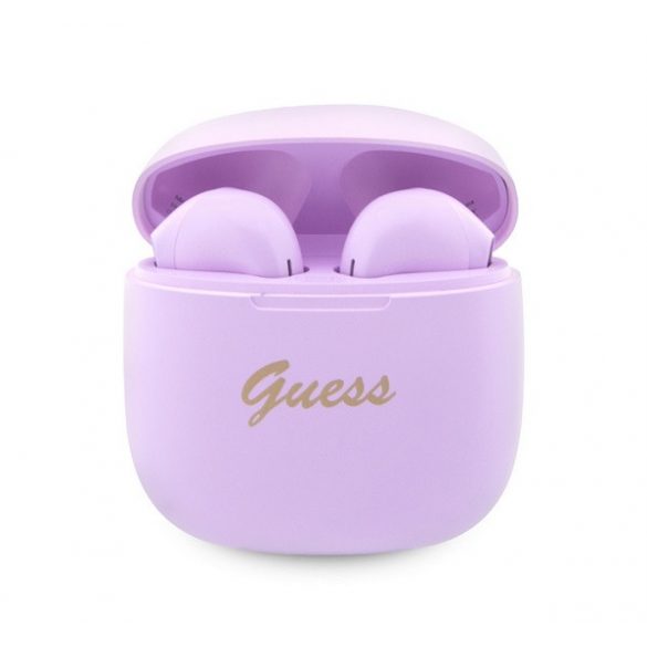 Căști bluetooth CG MOBILE GUESS SCRIPT LOGO STEREO (v5.3, TWS, microfon + carcasă de încărcare) PURPLE