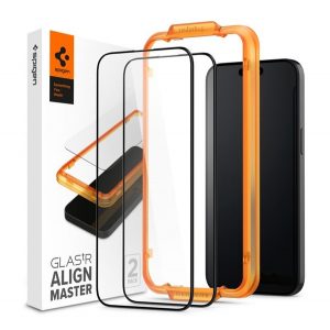 SPIGEN ALM FC folie sticlă protecție ecran2pcs (2.5D, rezistent la amprente, extra rezistent la zgârieturi, 9H, ultra-subțire, evidențierea culorii) pentru Apple iPhone 15 Pro Max