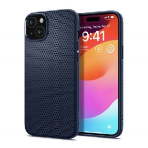 Protectie de telefon din silicon SPIGEN LIQUID AIR (rezistenta medie la impact, colt cu perna de aer, model romb) ALBASTRU INCHIS Apple iPhone 15