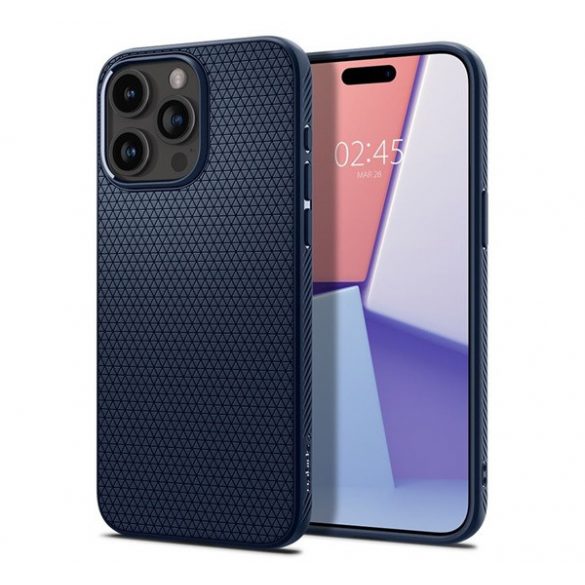 Protectie de telefon din silicon SPIGEN LIQUID AIR (rezistenta medie la impact, colt cu perna de aer, model romb) ALBASTRU INCHIS Apple iPhone 15 Pro Max