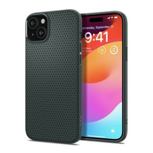 Protectie de telefon din silicon SPIGEN LIQUID AIR (rezistenta medie la impact, colt cu perna de aer, model romb) VERDE INCHIS Apple iPhone 15