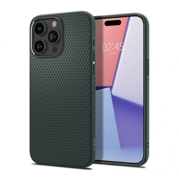 Protector de telefon din silicon SPIGEN LIQUID AIR (rezistență medie la impact, colț cu pernă de aer, model romb) VERDE ÎNCHIS Apple iPhone 15 Pro