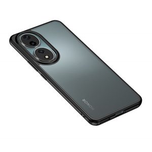 protecțiede telefon din plastic (cadru din silicon, rezistent la impact mediu, spate transparent, mat) negru Honor 90 5G