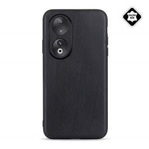 Protectie telefon din plastic (cadru silicon, spate din piele naturala) NEGRU Honor 90 5G