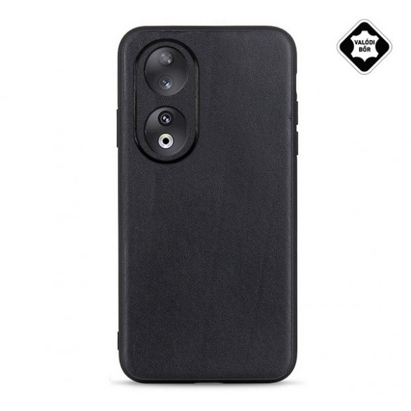 Protectie telefon din plastic (cadru silicon, spate din piele naturala) NEGRU Honor 90 5G