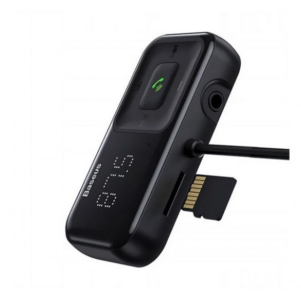 BASEUS transmițător FM bluetooth încărcător auto 2 prize USB (16W, încărcător, cititor microSD, AUX, cablu spiralat) NEGRU