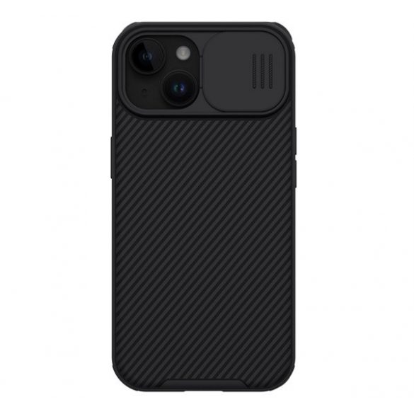 Protector de telefon din plastic NILLKIN CAMSHIELD PRO (cadru din silicon, rezistenta medie la impact, protectie camera, model in dungi) NEGRU Apple iPhone 15 Plus