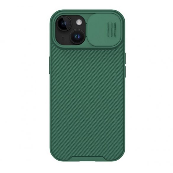 Protector de telefon din plastic NILLKIN CAMSHIELD PRO (cadru din silicon, rezistenta medie la impact, protectie camera, model in dungi) VERDE INCHIS Apple iPhone 15 Plus