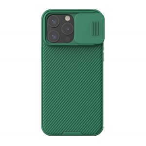 Protector de telefon din plastic NILLKIN CAMSHIELD PRO (cadru din silicon, rezistenta medie la impact, protectie camera, model in dungi) VERDE INCHIS Apple iPhone 15 Pro