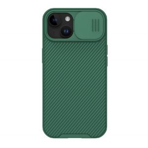 Protector de telefon din plastic NILLKIN CAMSHIELD PRO (cadru din silicon, rezistenta medie la impact, protectie camera, model in dungi) VERDE INCHIS Apple iPhone 15