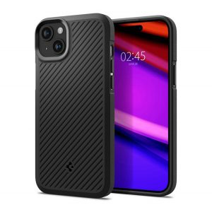 Protectie de telefon din silicon SPIGEN CORE ARMOR (rezistenta la impact mediu, protectie camera, model in dungi) NEGRU Apple iPhone 15 Plus