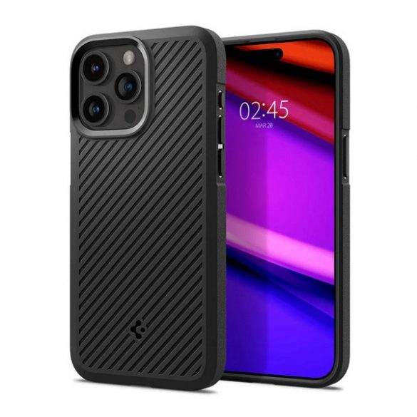 Protectie de telefon din silicon SPIGEN CORE ARMOR (rezistenta la impact mediu, protectie camera, model in dungi) NEGRU Apple iPhone 15 Pro