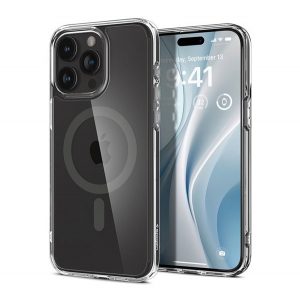 Protectie de telefon din plastic SPIGEN ULTRA HYBRID MAG (rezistenta la impact mediu, cadru cu perna de aer, compatibil Magsafe) GRI Apple iPhone 15 Pro Max