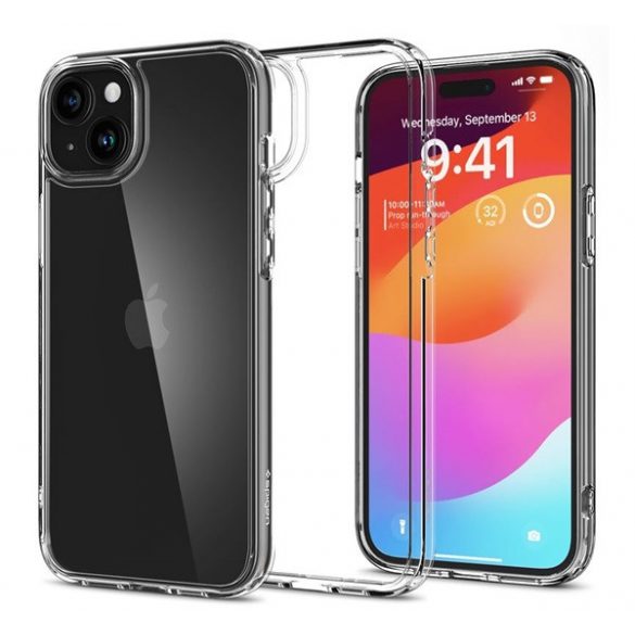 Protectie de telefon din plastic SPIGEN ULTRA HYBRID (rezistenta la impact mediu, cadru perna de aer din silicon) TRANSPARENT Apple iPhone 15 Plus