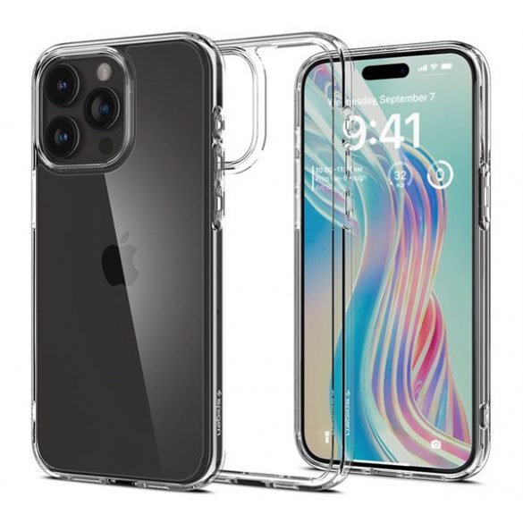 Protectie de telefon din plastic SPIGEN ULTRA HYBRID (rezistenta la impact mediu, cadru perna de aer din silicon) TRANSPARENT Apple iPhone 15 Pro Max