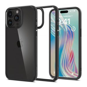 Protector de telefon din plastic SPIGEN ULTRA HYBRID (rezistent mediu la impact, cadru pernă de aer din silicon) NEGRU Apple iPhone 15 Pro Max