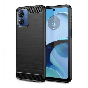 Protectie de telefon din silicon (rezistenta la impact mediu, colt cu perna de aer, periat, model carbon) NEGRU Motorola Moto G14