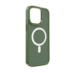 Protectie din silicon pentru telefon (rezistenta la impact, mata, spate din plastic, protectie pentru camera, MagSafe) VERDE INCHIS Apple iPhone 15