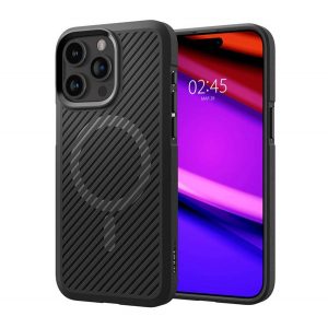 Protectie de telefon din silicon SPIGEN CORE ARMOR MAG (rezistenta la impact mediu, protectie camera, model in dungi, Magsafe) BLACK Apple iPhone 15 Pro