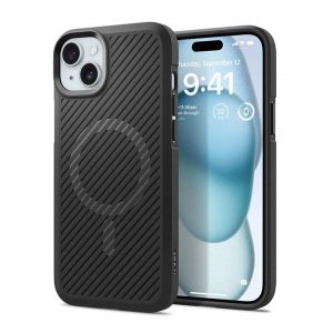 Protectie de telefon din silicon SPIGEN CORE ARMOR MAG (rezistenta la impact mediu, protectie camera, model in dungi, Magsafe) NEGRU Apple iPhone 15 Plus