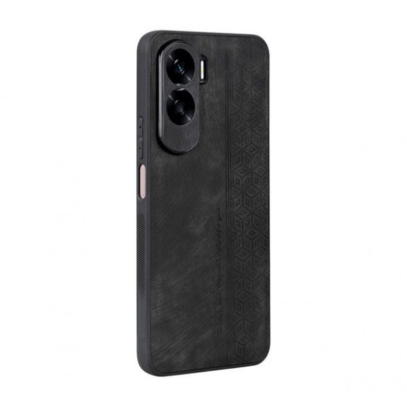 Protecție din plastic pentru telefon (cadru din silicon, spate cu efect de piele, model 3D cu diamante, premium) negru Honor 90 Lite 5G