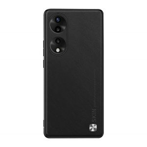 protecțiede telefon din silicon (spate cu efect de piele, protecție cameră, decor metalic) negru Honor 90 5G