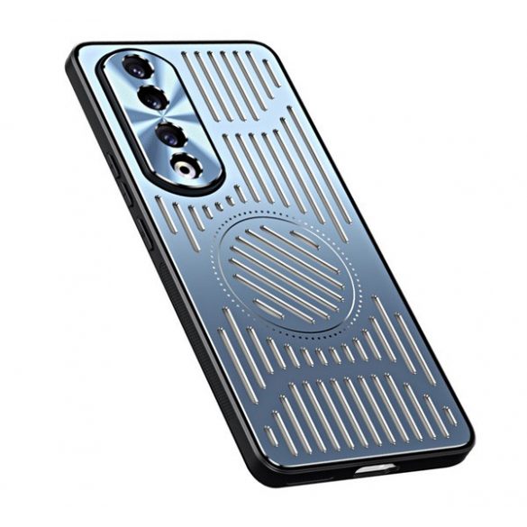 protecțiede telefon din silicon (rezistent la impact mediu, spate din aluminiu, magnetic, protecție cameră, model cu dungi) albastruHonor 90 5G