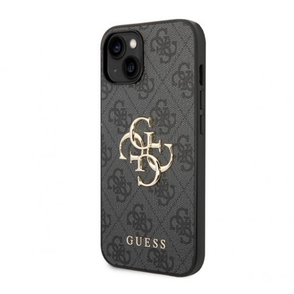 Protector din plastic pentru telefon CG MOBILE GUESS 4G BIG METAL LOGO (rezistent mediu la impact, spate cu efect piele) GRI Apple iPhone 15 Plus