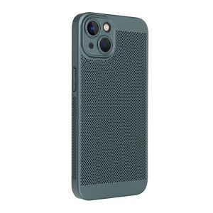 Protectie din plastic pentru telefon (respirabila, model perforat, protectie camera) VERDE INCHIS Apple iPhone 15